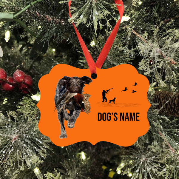 Deutsch Drahthaar Hunting Dog Custom Name Medallion Aluminum Ornament - Dog Christmas ornament FSD4361