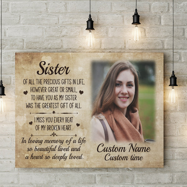 Sister Memorial Canvas Gift Personalized, Sympathy Gifts For Loss Of Sister, in Memory of My Sister NXM404