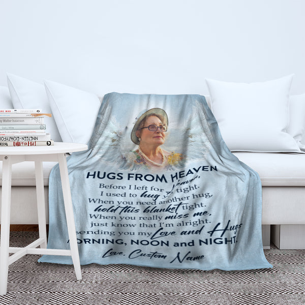 Custom Memorial Blanket, Sympathy Remembrance Blanket For Loss Loved One, Hugs From Heaven Blanket MM14