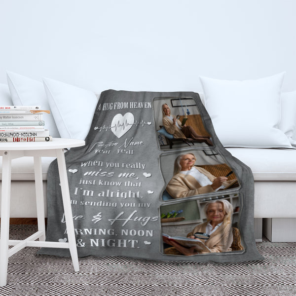 Personalized Memorial Blanket Gifts For Loss Loved One, A Hug From Heaven Remembrance Sympathy Blanket MM15