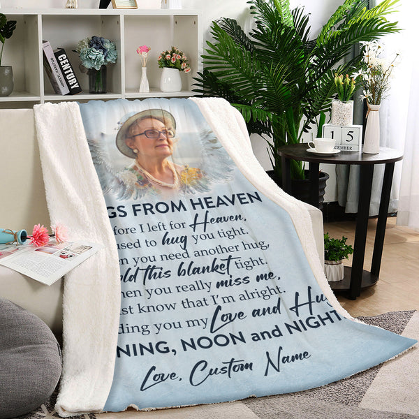 Custom Memorial Blanket, Sympathy Remembrance Blanket For Loss Loved One, Hugs From Heaven Blanket MM14