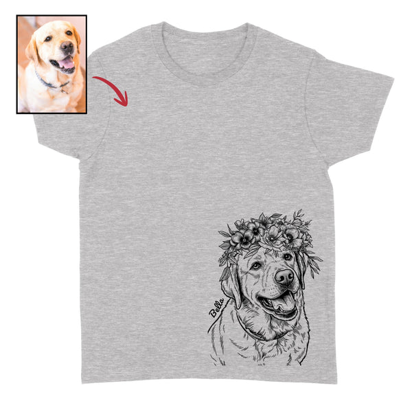 Custom Dogface with Flowers Bottom Corner Print Unisex T-shirt FSD4845