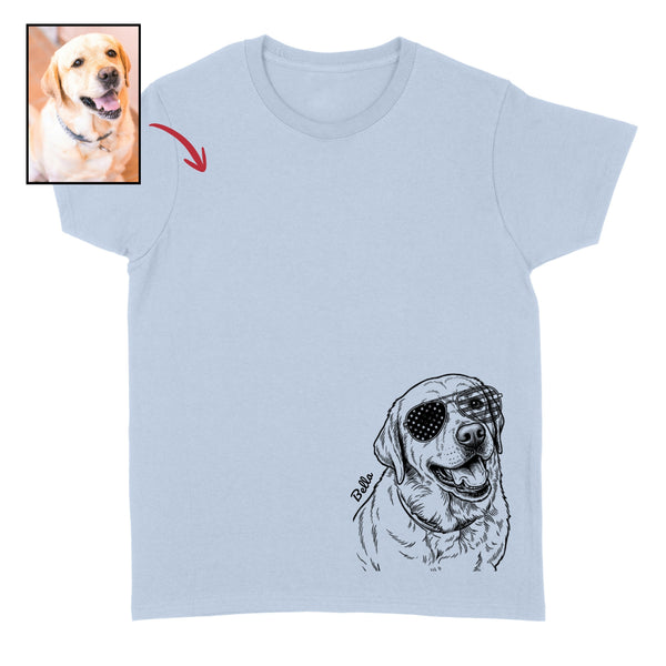 Custom Dog Wearing USA Flag Sunglasses Bottom Corner Print Unisex T-shirt FSD4845