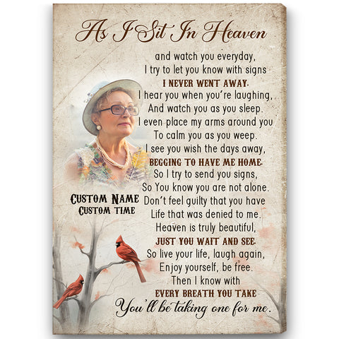 As I Sit In Heaven Memorial Canvas| Memorial Gifts For Loss Of Mother Father Wife Husband In Heaven NXM251