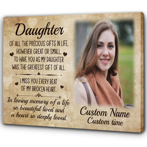 Daughter Memorial Canvas| In Memory Of My Daughter| Sympathy Gifts for Loss of Daughter NXM412