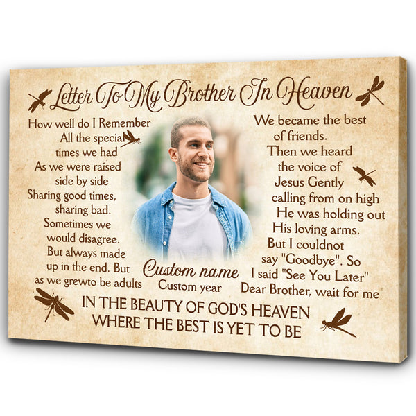 Personalized Brother Memorial Canvas Gift, Letter To My Brother In Heaven, Memorial for Loss of Brother NXM316