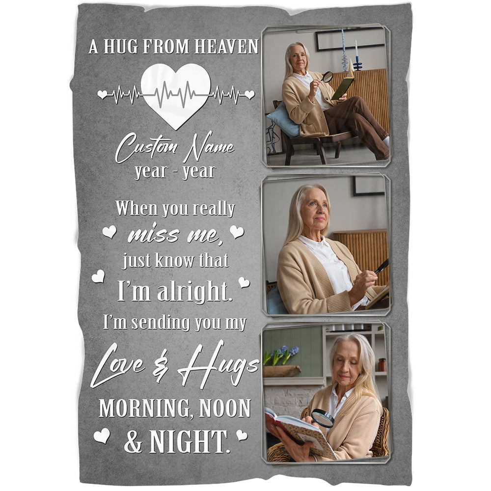 Personalized Memorial Blanket Gifts For Loss Loved One, A Hug From Heaven Remembrance Sympathy Blanket MM15