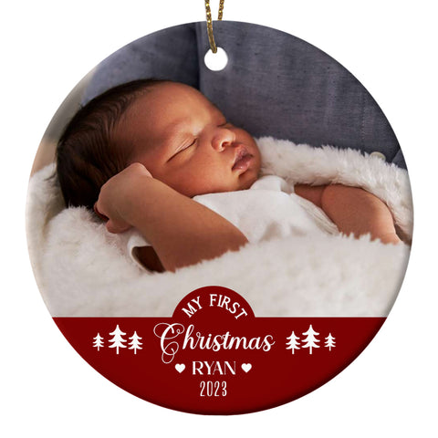 Personalized Baby's First Christmas Ornament, Custom Baby's First Christmas Photo Ornament Decoration OMT08-3