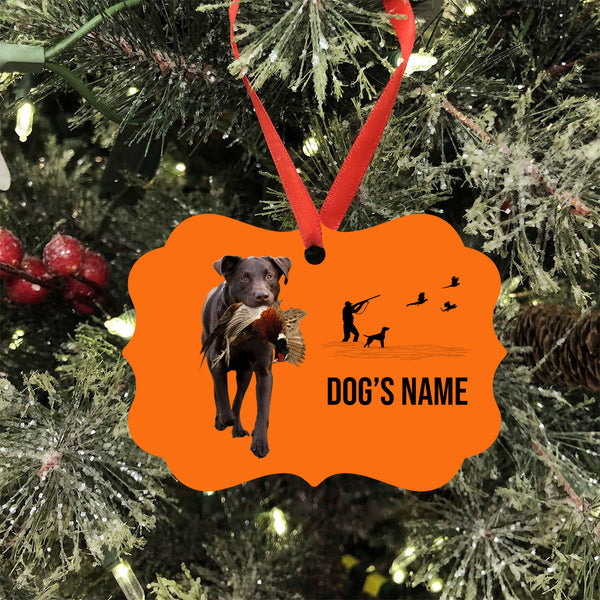 Chocolate Labrador Retriever Hunting Dog Custom Name Medallion Aluminum Ornament - Dog Christmas ornament FSD4344