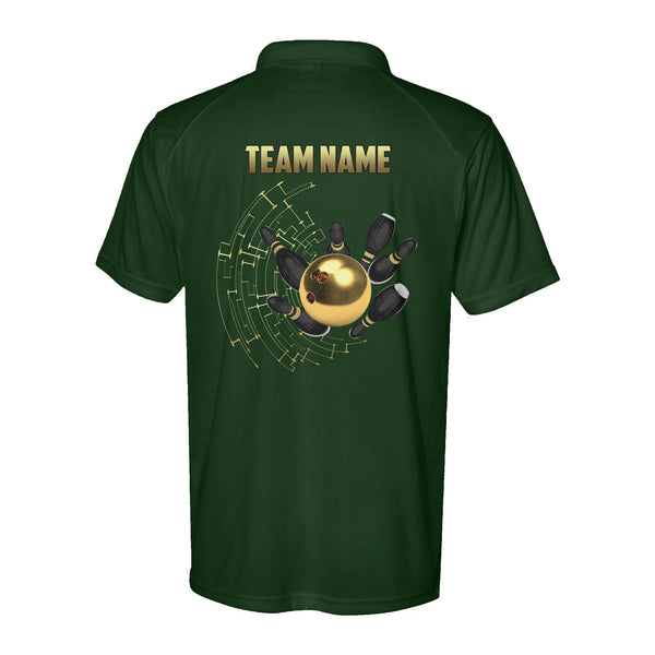 Personalized Gold Bowling Performance Polo Shirts Custom Bowling Team League Jerseys D02 NQS9877