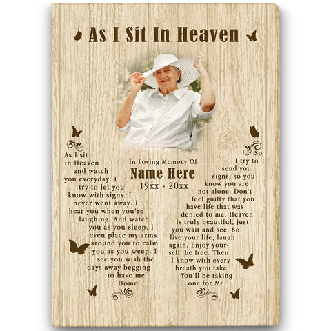 Memorial Canvas Gifts As I Sit In Heaven| Memorial Gifts For Loss Of Loved One Loss Father Mother Brother Son NXM397