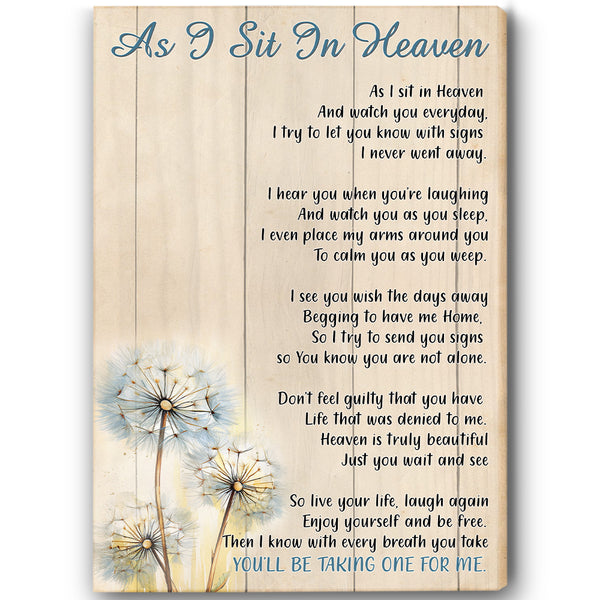 As I Sit in Heaven Memorial Canvas Personalized Sympathy Gift for Loss of Father Mother NXM249