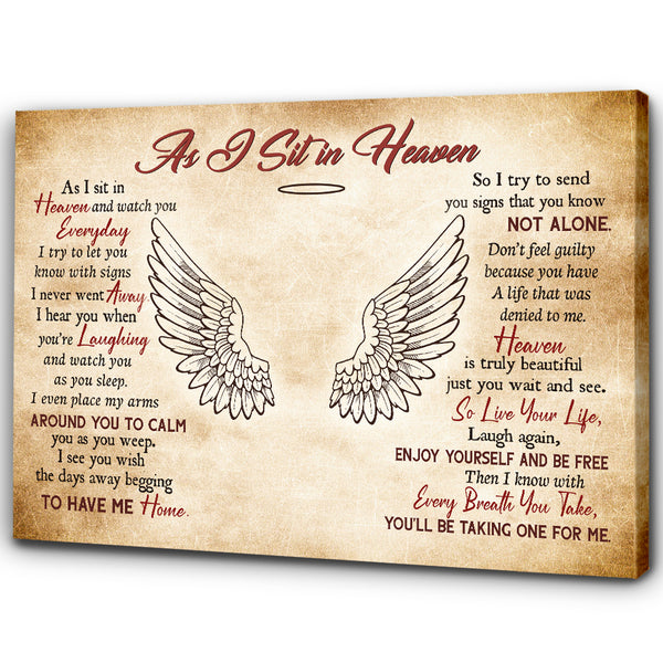 As I Sit in Heaven Memorial Canvas, Personalized Sympathy Gift for Loss of Father Mother NXM178