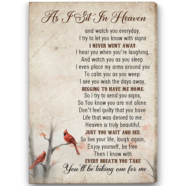 As I Sit In Heaven Memorial Canvas| Memorial Gifts For Loss Of Mother Father Wife Husband In Heaven NXM251