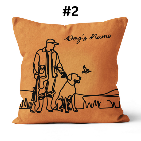 Hunting Dog one Continuous Line Custom Name Pillow, Personalized Gifts for Hunters - FSD4410