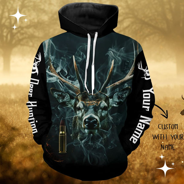 Deer Hunters Custom Smoke Art Hoodie, Personalized Deer Hunting Gifts FSD4529