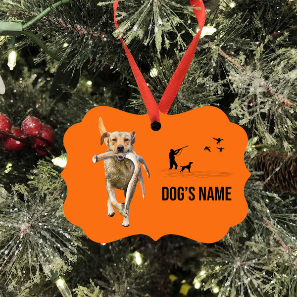 Yellow Labrador Retriever Hunting Dog Custom Name Medallion Aluminum Ornament - Dog Christmas ornament FSD4345