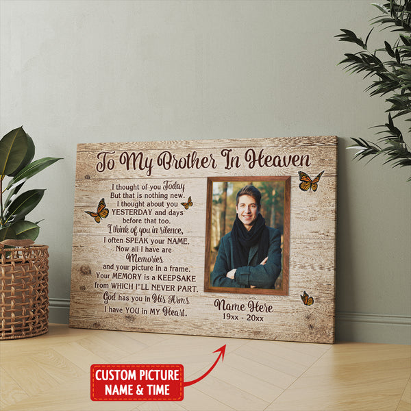 Brother Memorial Canvas Gift| To My Brother In Heaven Sympathy Gift For Loss Of Brother NXM372