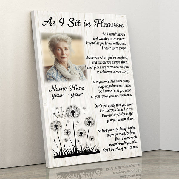 Custom Memorial Canvas As I Sit In Heaven, Sympathy Gifts for Loss of Loved One In Memory Gifts NXM485