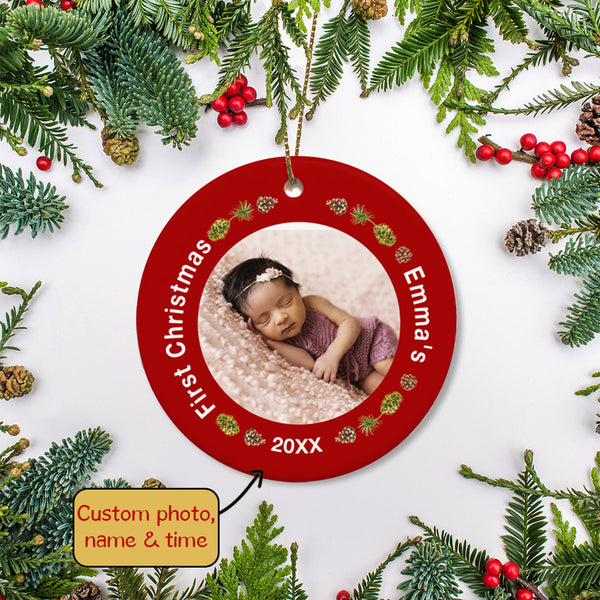 Personalized Christmas Ornaments| My First Christmas Customized Name & Year Baby First Christmas Ornament OMT17-1