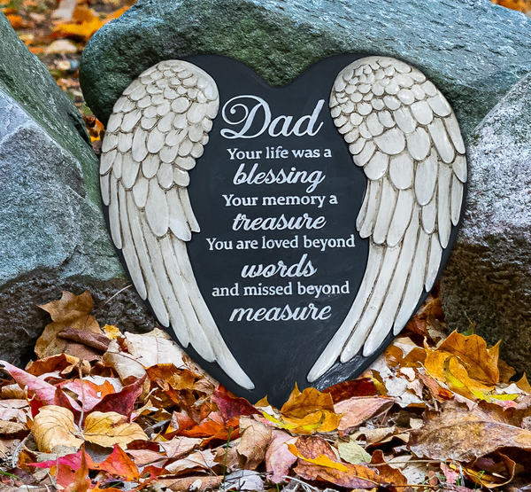 Dad Memorial Garden Stone gifts for Loss of Dad, Loss of Father Angel Wings Heart Stepping Stone TNS13