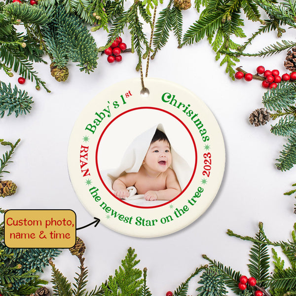 Personalized Baby's First Christmas Ornament, Custom Baby's First Christmas Photo Ornament Decoration OMT08-4