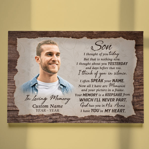 Son Memorial Canvas | Personalized Memorial Gift for Loss of Son In Heaven | Son Remembrance NXM210