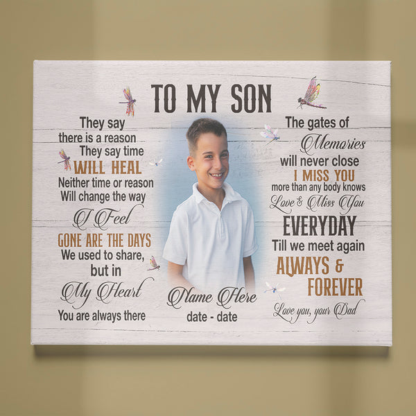 Son Personalized Memorial Canvas Gifts, To My Son in Heaven, Sympathy Gifts for Loss of Son NXM203