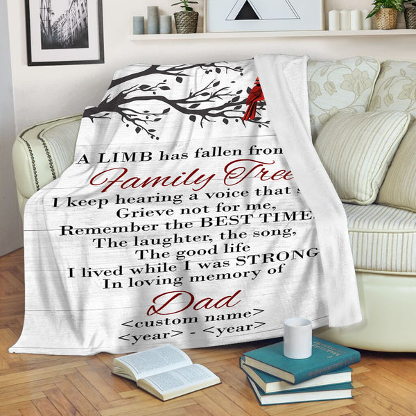 Memorial Blanket Gift| Remembrance Blanket Sympathy Gift For Loss of Dad Mom| A Fallen Limb Blanket MM47