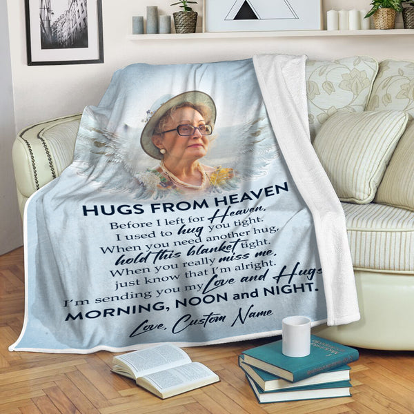 Custom Memorial Blanket, Sympathy Remembrance Blanket For Loss Loved One, Hugs From Heaven Blanket MM14