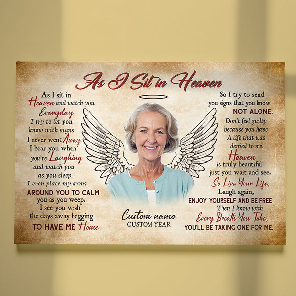 As I Sit in Heaven Memorial Canvas, Personalized Sympathy Gift for Loss of Father Mother NXM178