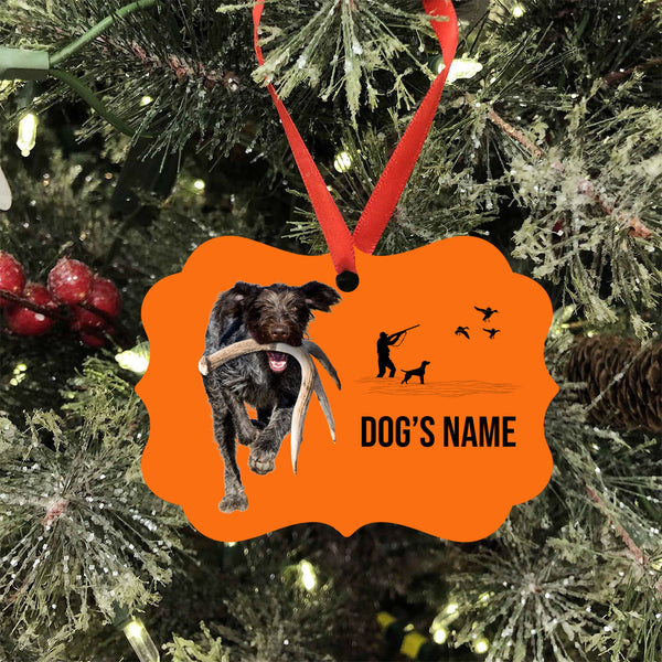 Deutsch Drahthaar Hunting Dog Custom Name Medallion Aluminum Ornament - Dog Christmas ornament FSD4361