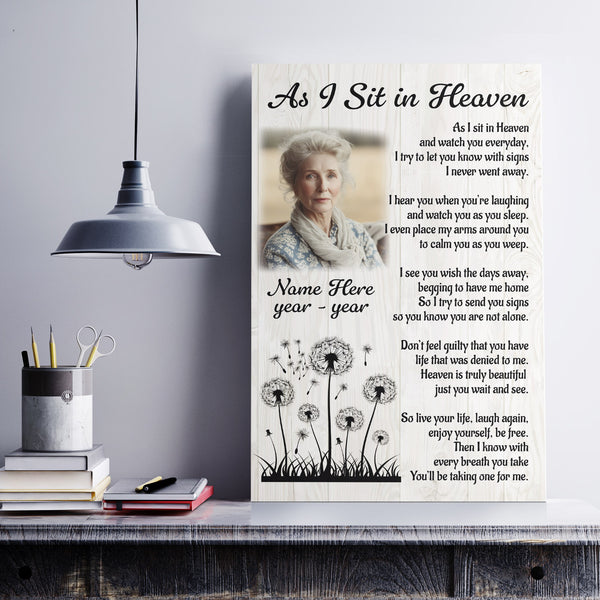 Custom Memorial Canvas As I Sit In Heaven, Sympathy Gifts for Loss of Loved One In Memory Gifts NXM485