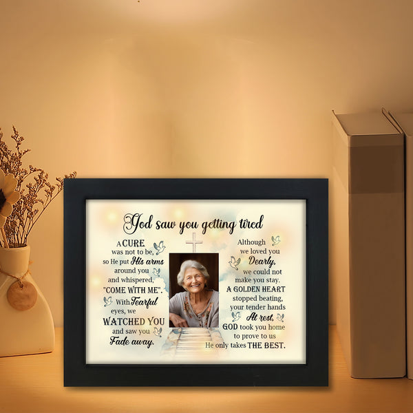 Memorial Shadow Box, Sympathy Picture Frame Gifts for Loss of Loved One, God Saw You Getting Tired TND9