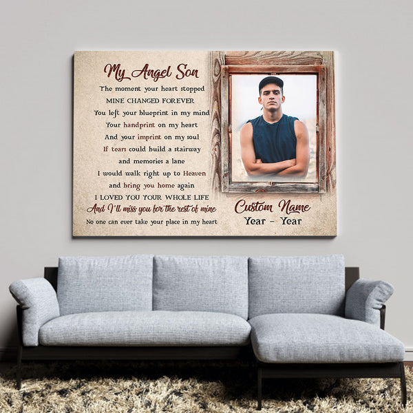 Son Memorial Canvas Gifts, Personalized Memorial Gift Sympathy Gift for Loss of Son in Heaven Son Remembrance NXM69