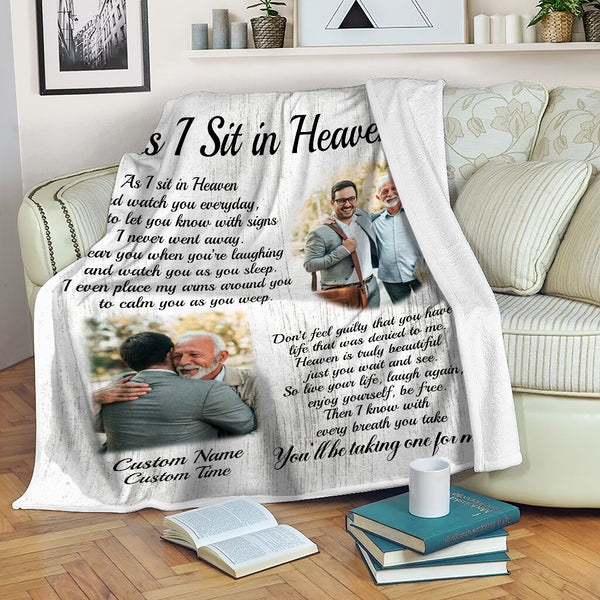 As I Sit In Heaven Memorial Blanket, Personalized Sympathy Blanket Gift For Loss of Loved One MM05