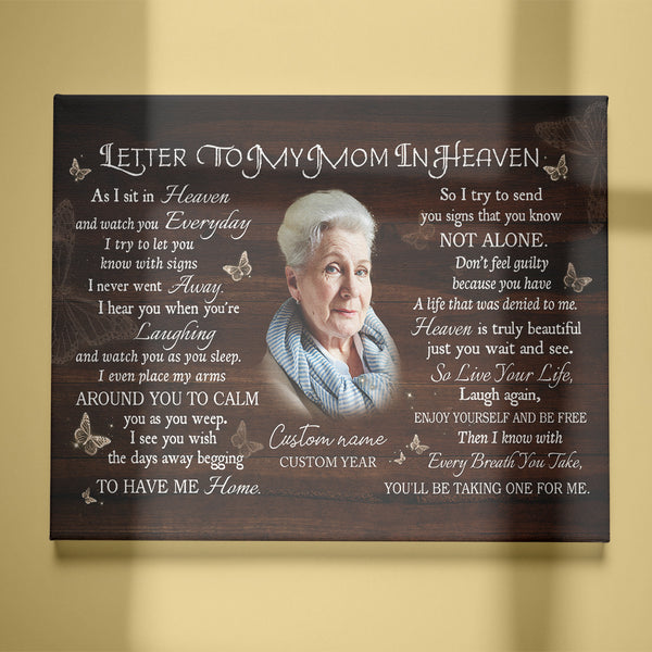 Letter to My Mom In Heaven Personalized Mom Memorial Gifts For Loss of Mother Remembrance NXM501