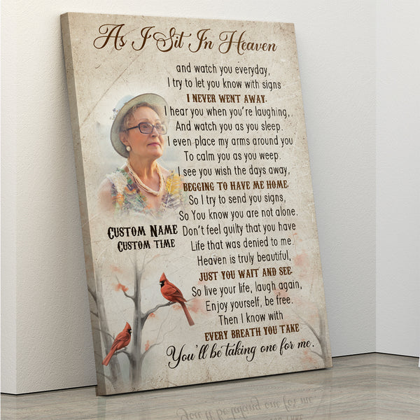 As I Sit In Heaven Memorial Canvas| Memorial Gifts For Loss Of Mother Father Wife Husband In Heaven NXM251