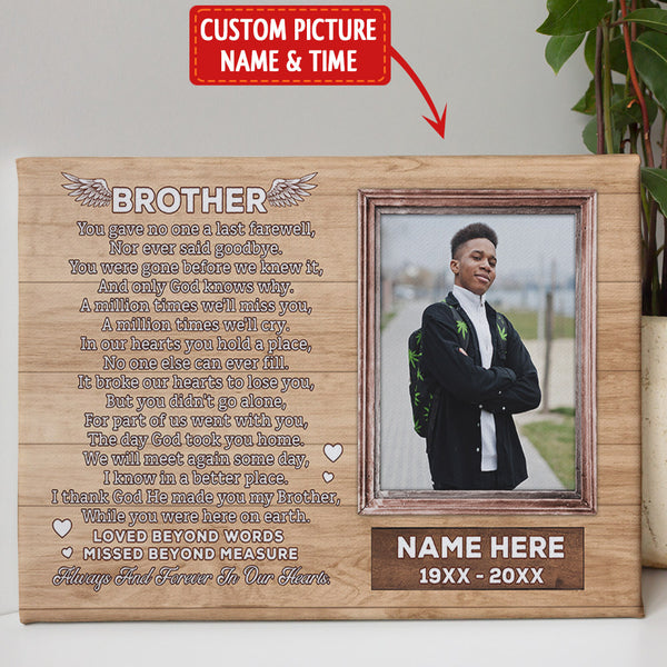 Brother Memorial Canvas Gifts, Brother In Remembrance Memorial Gifts for Loss of Brother Sympathy NXM317