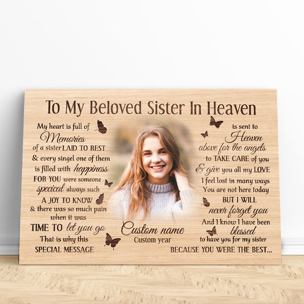 Sister Memorial Canvas Gift Personalized, Angel Sister in Heaven, Remembrance Gifts For Loss Of Sister NXM407