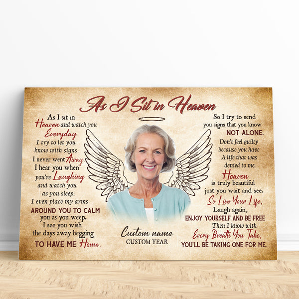 As I Sit in Heaven Memorial Canvas, Personalized Sympathy Gift for Loss of Father Mother NXM178