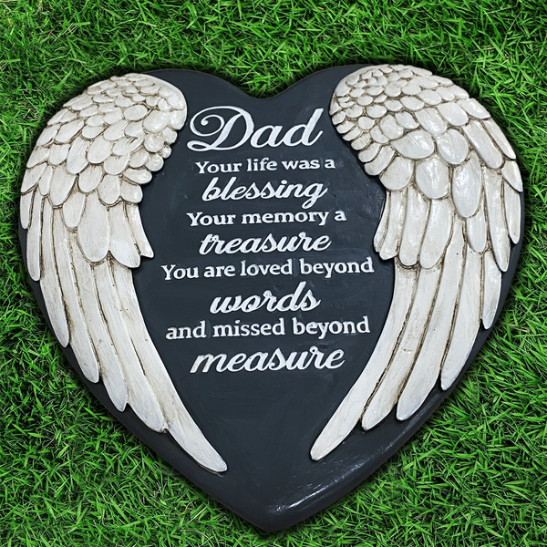 Dad Memorial Garden Stone gifts for Loss of Dad, Loss of Father Angel Wings Heart Stepping Stone TNS13