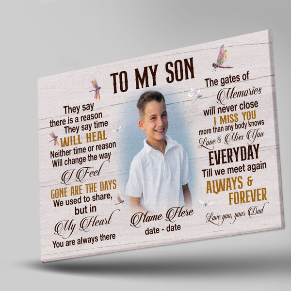 Son Personalized Memorial Canvas Gifts, To My Son in Heaven, Sympathy Gifts for Loss of Son NXM203