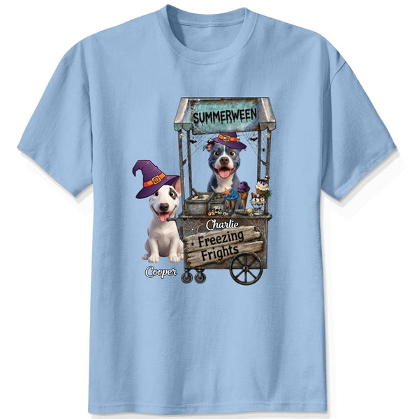 Custom Dogs Summerween Shirt, Cute Dogs In Witch Hats With Ice Cream Cart T-shirt for Dog Mom Dog Dad FSDM56