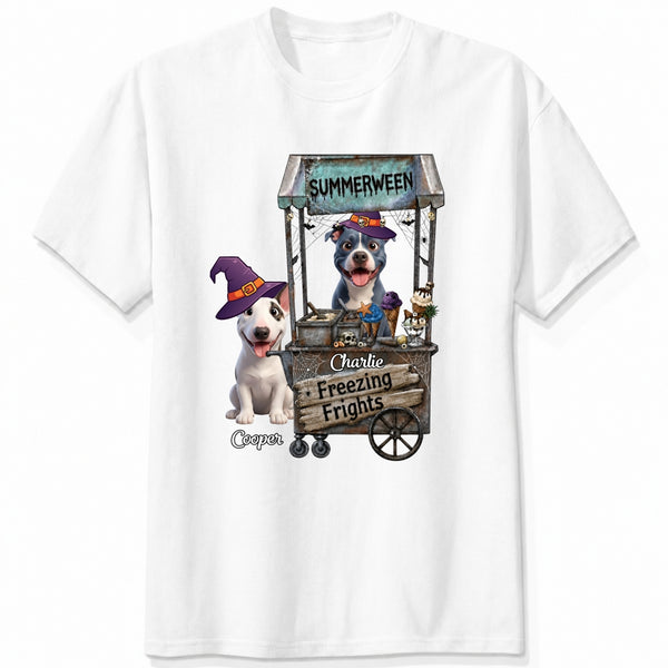 Custom Dogs Summerween Shirt, Cute Dogs In Witch Hats With Ice Cream Cart T-shirt for Dog Mom Dog Dad FSDM56