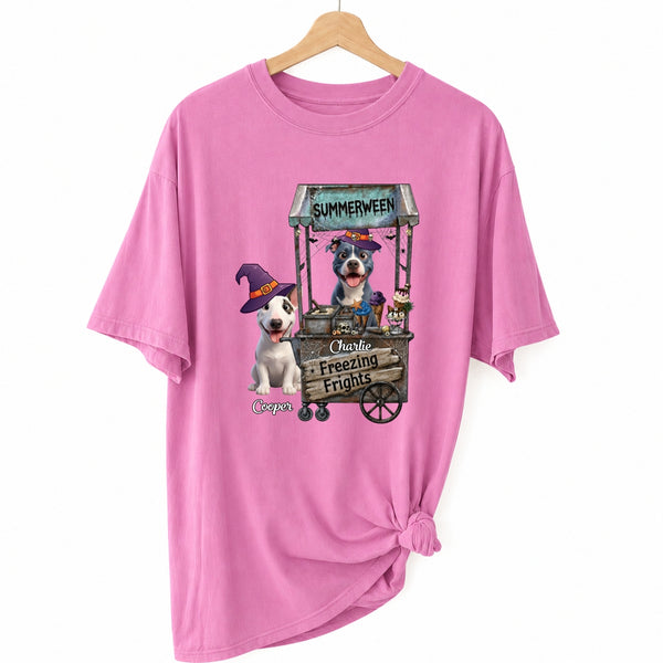 Custom Dogs Summerween Shirt, Cute Dogs In Witch Hats With Ice Cream Cart T-shirt for Dog Mom Dog Dad FSDM56