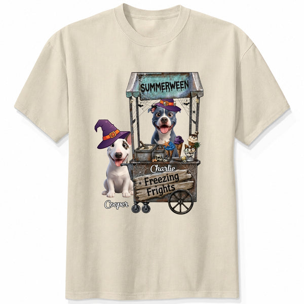 Custom Dogs Summerween Shirt, Cute Dogs In Witch Hats With Ice Cream Cart T-shirt for Dog Mom Dog Dad FSDM56