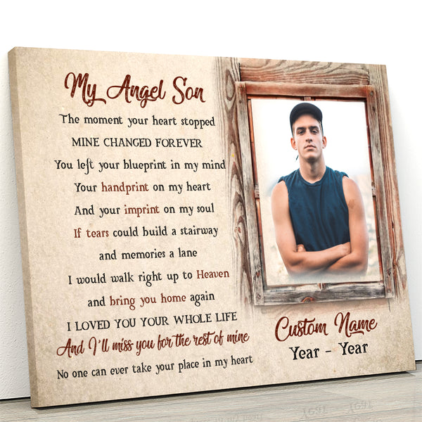 Son Memorial Canvas Gifts, Personalized Memorial Gift Sympathy Gift for Loss of Son in Heaven Son Remembrance NXM69