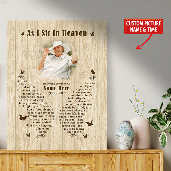 Memorial Canvas Gifts As I Sit In Heaven| Memorial Gifts For Loss Of Loved One Loss Father Mother Brother Son NXM397