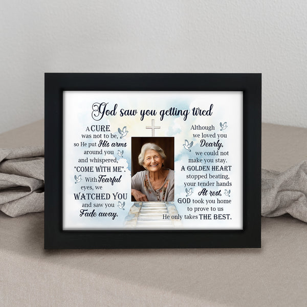 Memorial Shadow Box, Sympathy Picture Frame Gifts for Loss of Loved One, God Saw You Getting Tired TND9